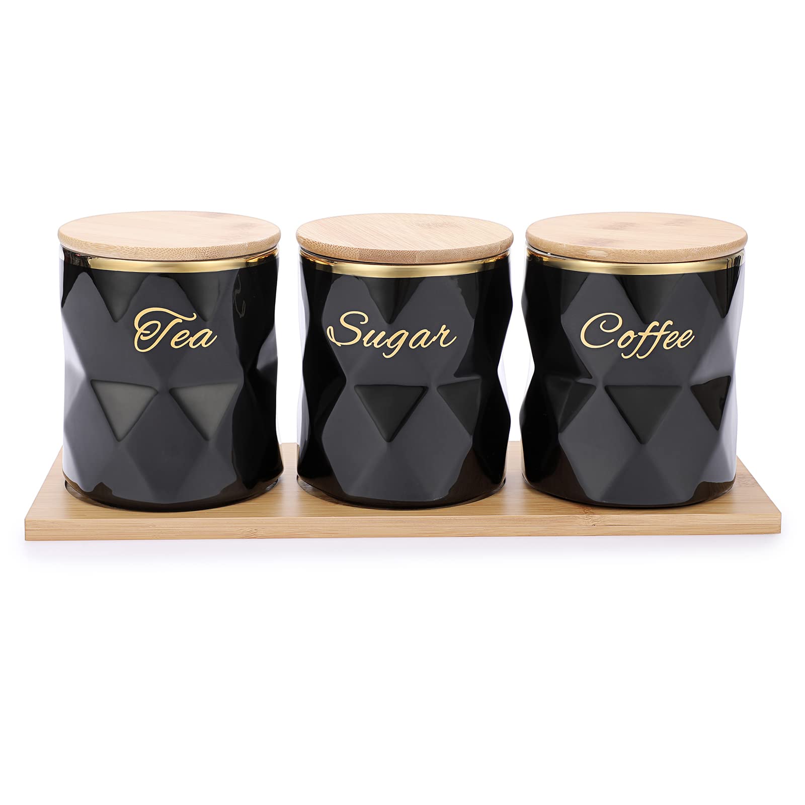Juxyes Set Of 3 Ceramic Canisters Set For Sugar Coffee Tea, Luxurious Storage Containers Sets With Lids Decorative Storage Pots
