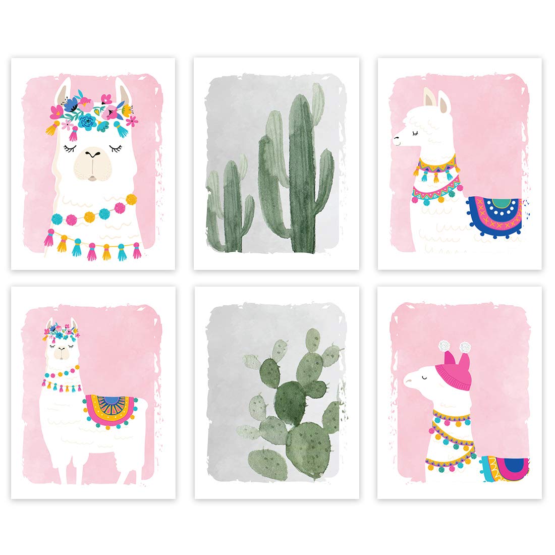 Andaz Press Llama Theme Nursery Kids Room Unframed Hanging Wall Art Poster Home Decor, 8.5X11-Inch, Girl Pink, Watercolor Cactus