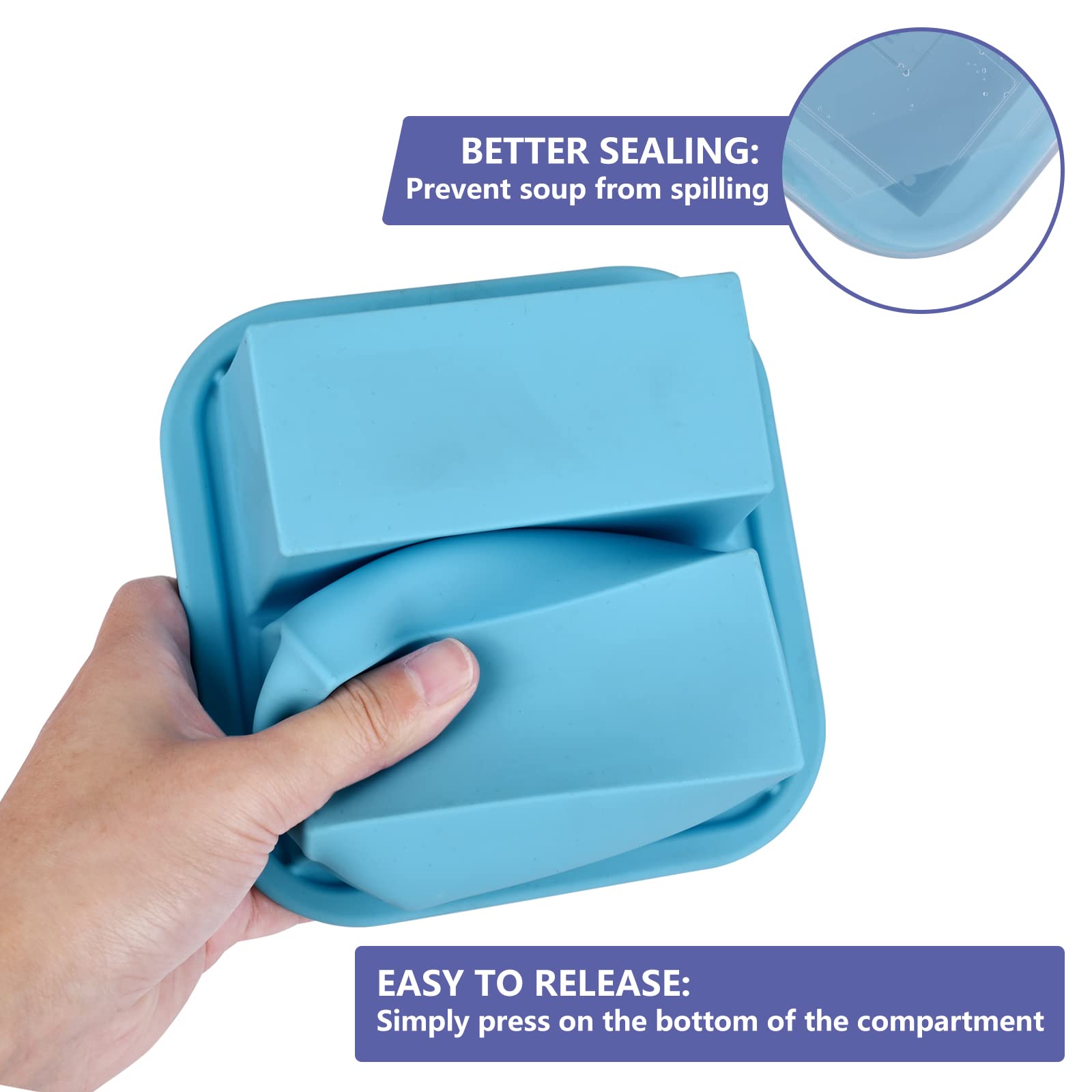 Kinggrand Kitchen 1-Cup Silicone Freezer Tray With Lid 2 Pack Soup Freezer Molds Food Freezing Container Make 4 Perfect Soups, B