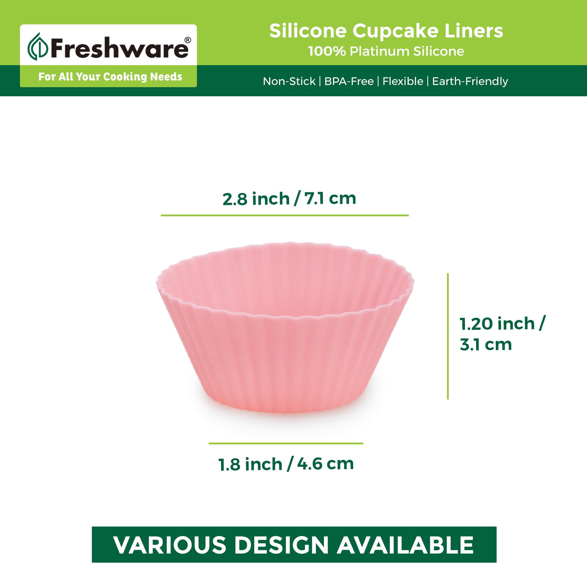 Freshware Silicone Baking Cups [12-Pack] Reusable Cupcake Liners Non-Stick Muffin Cups Cake Molds Cupcake Holder In 6 Rainbow Co