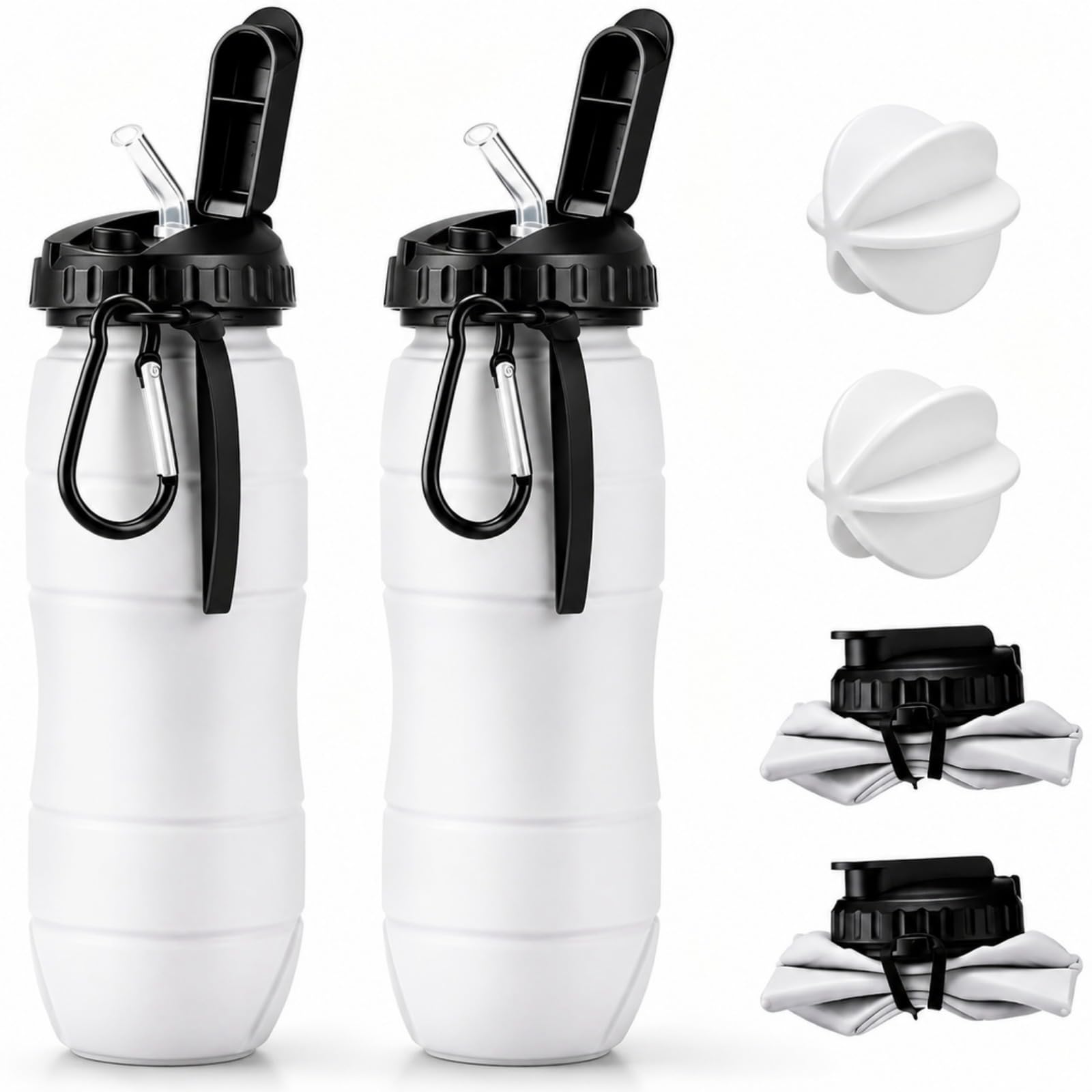 Thenshop 2 Pcs 22oz Collapsible Shaker Water Bottle Protein Cup with Straw