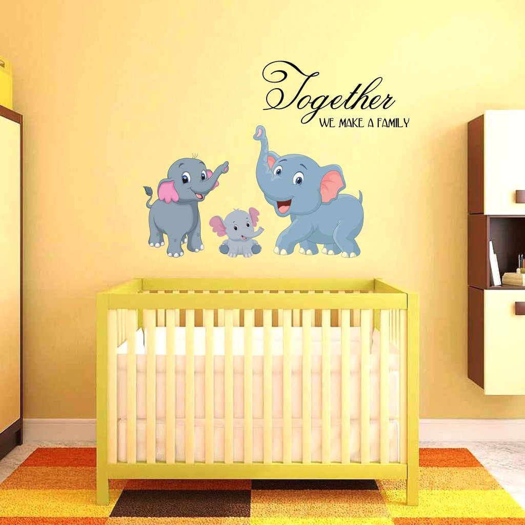DECOR KAFE Colored PVC VINYL FILM Elephant Family Wall Stickers (75 cm x 55 cm, Multicolour)
