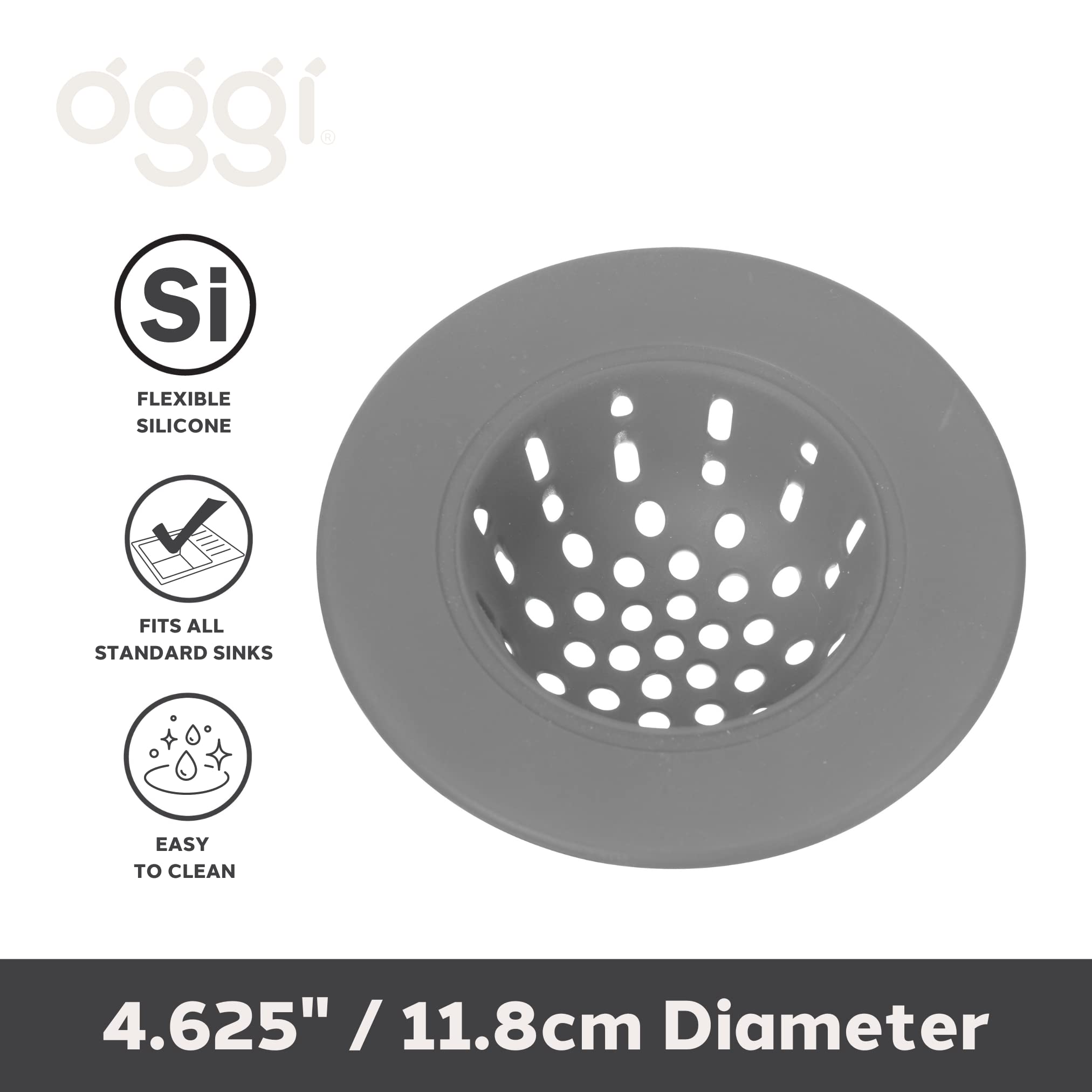 Oggi Silicone Sink Strainer- Great Kitchen Sink Strainer, Sink Drain Strainer, Drain Stopper, Sink Plug, 4.6? Diameter Rim, Gray
