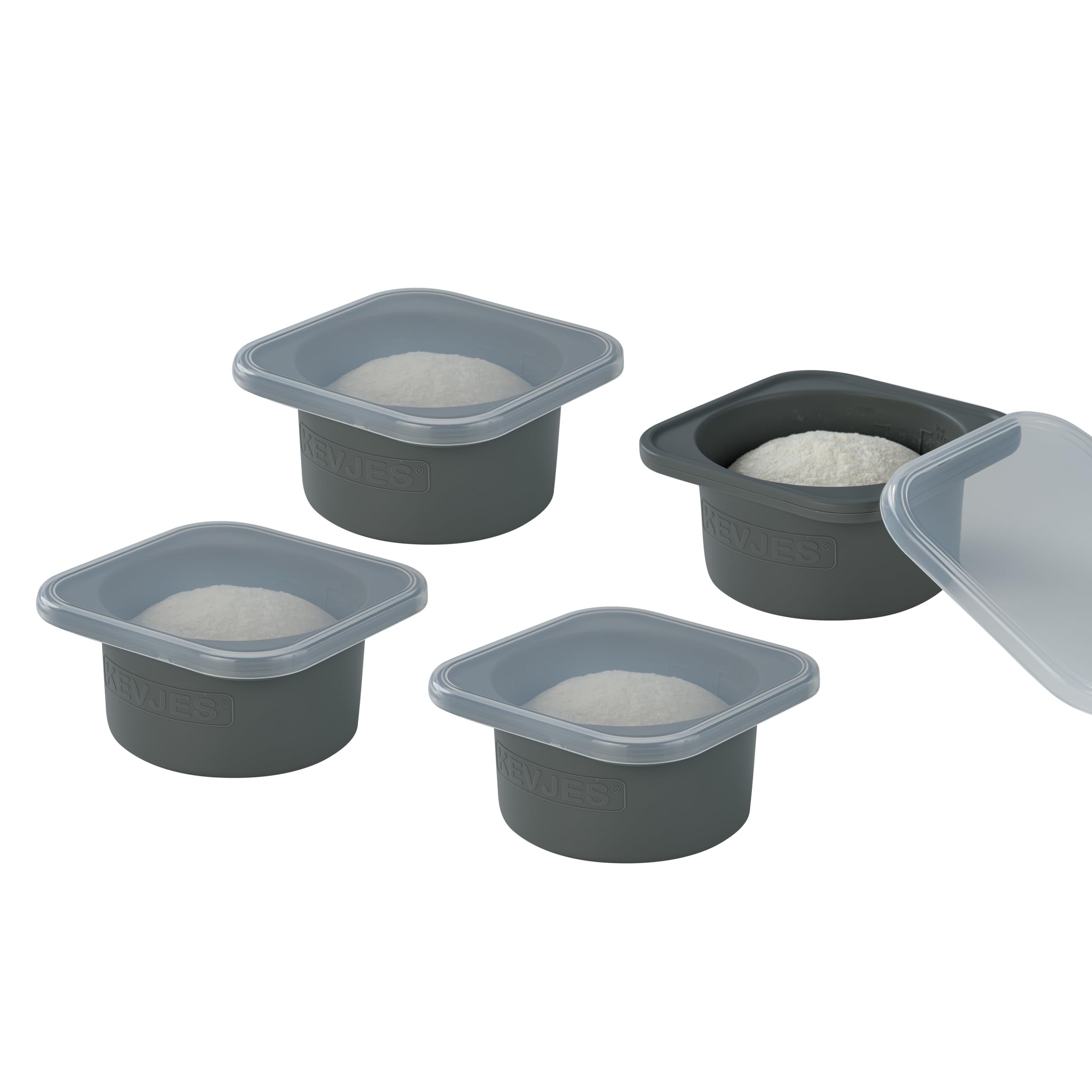 KEVJES Stackable Silicone Artisan Pizza Dough Proofing Proving Containers with Lids2/3/4/5 pack500ml portion (Spacegrey, 4 PAC
