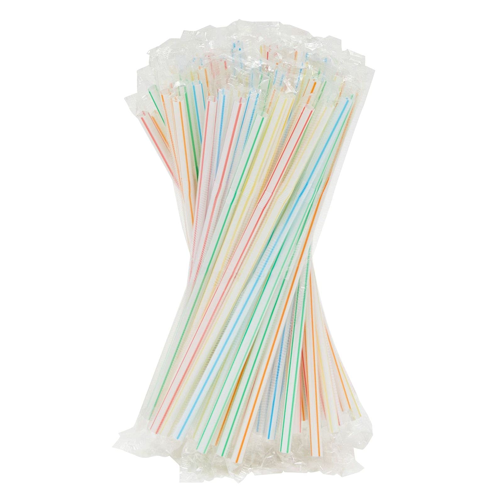 Plastic Flexible Drinking Straws  Striped Disposable Individually Wrapped (7.75 In  500 Pieces)