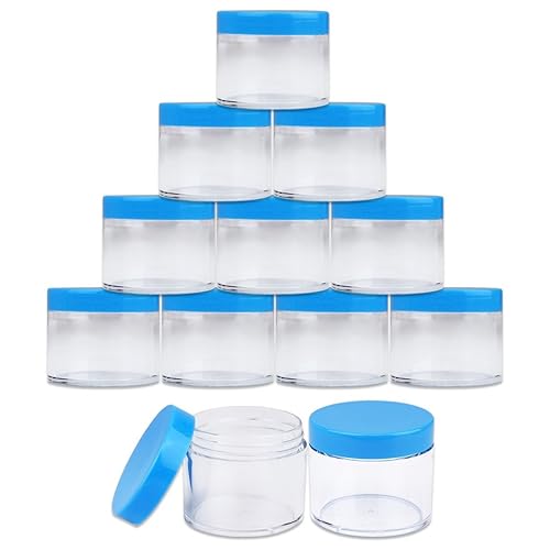 Beauticom 60 Grams60 Ml (2 Oz) Round Clear Leak Proof Plastic Container Jars With Blue Lids For Travel Storage Makeup Cosmetic L
