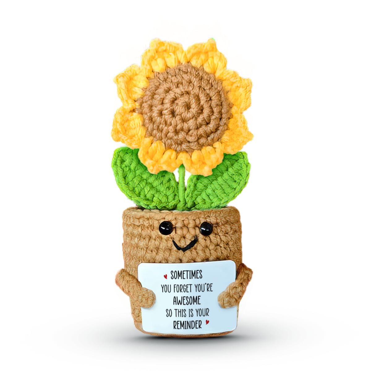 SOL VIBES Birthday Gifts for Women Friendship - Sunflower Crochet - Cute Handmade Positive Plant - Uplifting Thinking of You Enc