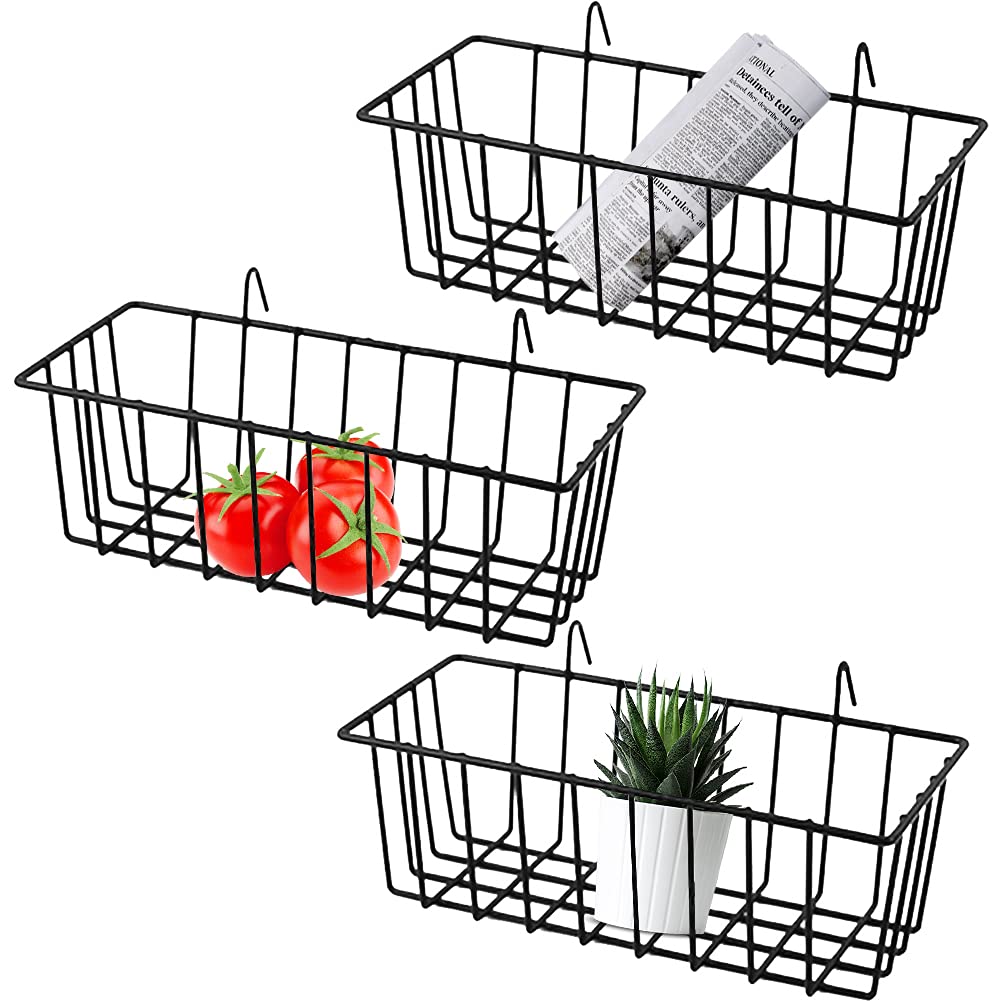 Gddochn 3 Pack Wall Grid Panel Hanging Wire Basket,Wall Storage And Display Basket,Grid Wall Storage Basket For Kitchen,Home Dec