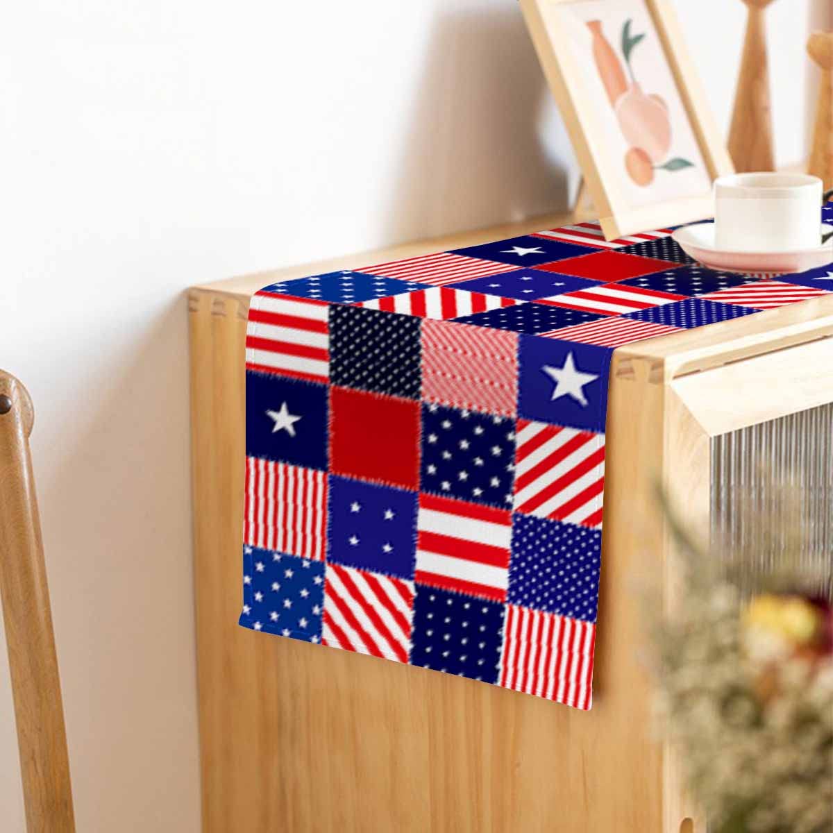 HOSNYE Table Runner American Flag Patchwork Pattern Cotton Linen Table Runner Decoration for Kitchen Family Dinner Table Holiday Party Farmhouse Style 13 x 72 Inch