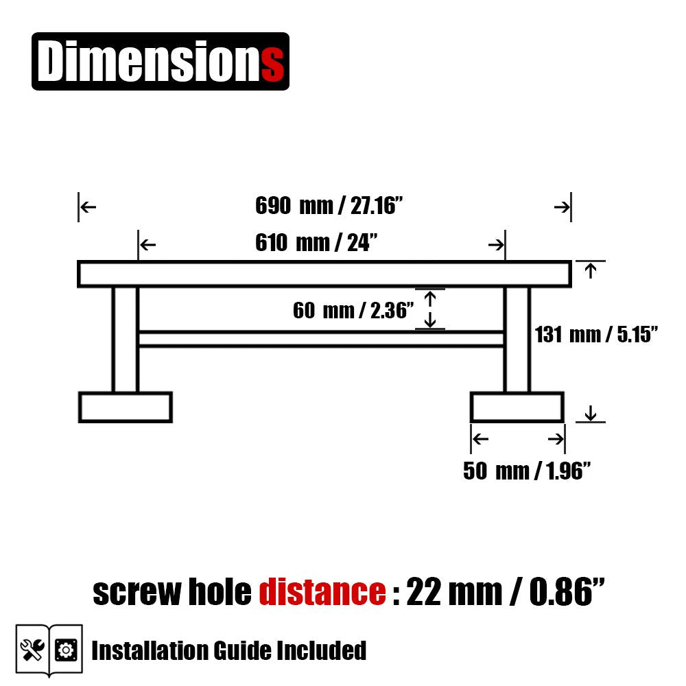 JQK Double Towel Bar  Matte Black 24 Inch 304 Stainless Steel Thicken 0.8mm Bath Towel Rack for Bathroom  Towel Holder Wall Mount  Total Length 27.16 Inch  TB100L24-PB