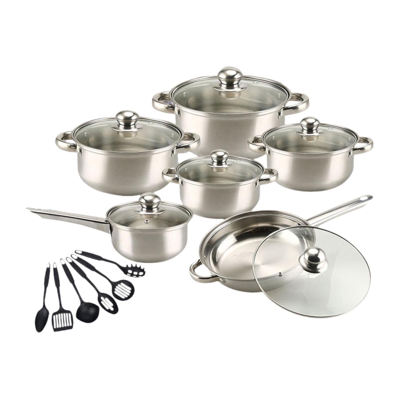 Myaddiction 6X Pots And Pans Set Saucepan Sturdy Cookware Set For Indoor Camping Kitchen 12Pcs Silver Handle