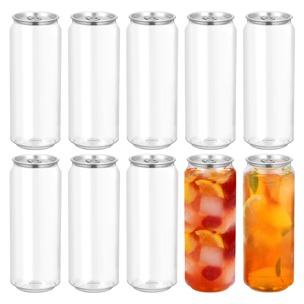 OUNONA 10 Pack Clear Pet Bottles 6.69 X 2.55 X 2.55 in Empty Juice Storage Container with EasyGrip Pull Lids FoodGrade Plastic