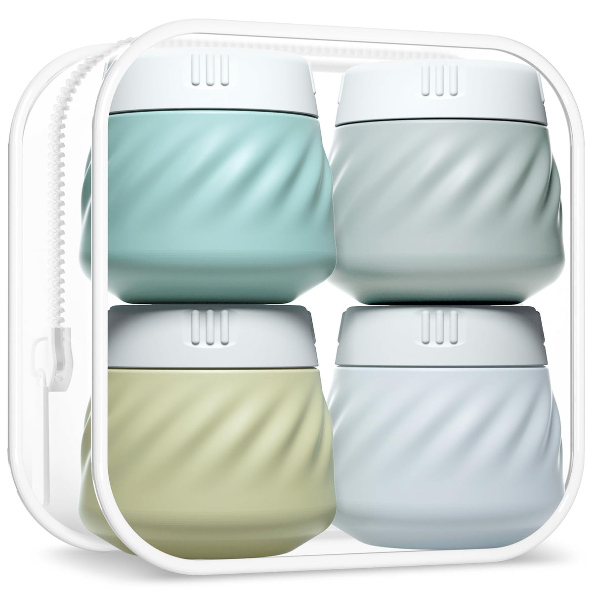 Gemice Tsa Approved Travel Containers For Toiletries, Bpa-Free Silicone Travel Cream Jars With Clear Bag, Leak-Proof Travel Esse