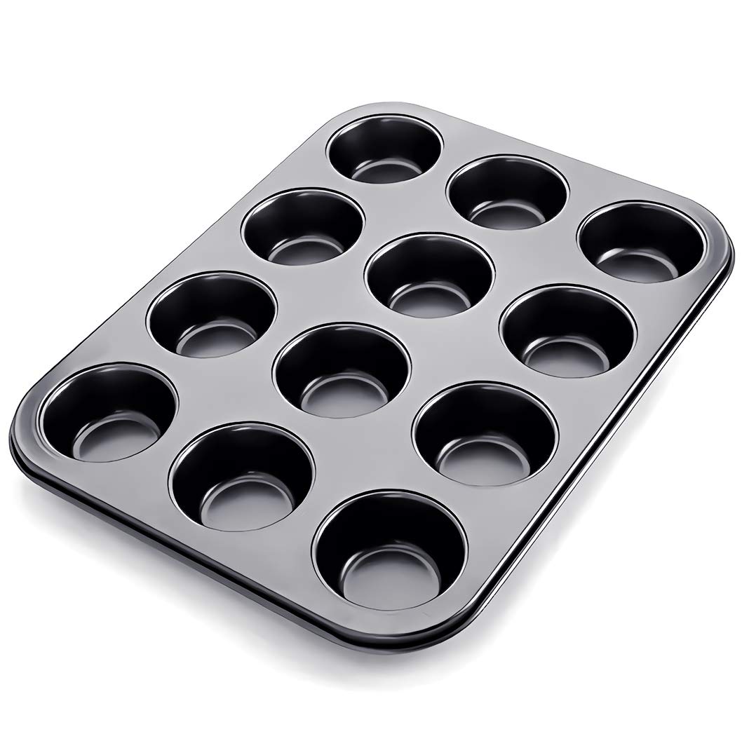 Kingrol 12-Cup Muffin & Cupcake Pans, Set Of 3 Baking Pans, Non-Stick Bakeware, 1.1'' Deep