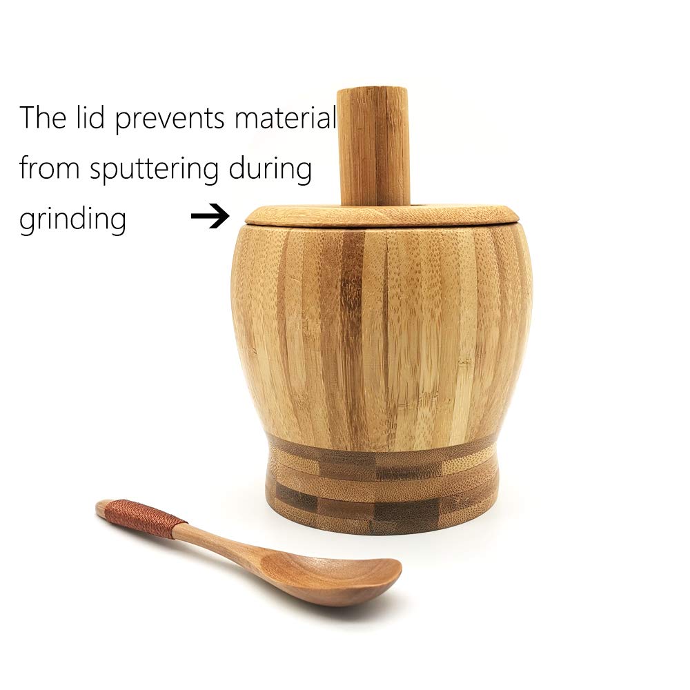 Wooden Mortar And Pestle Set With A Lid And Spoon