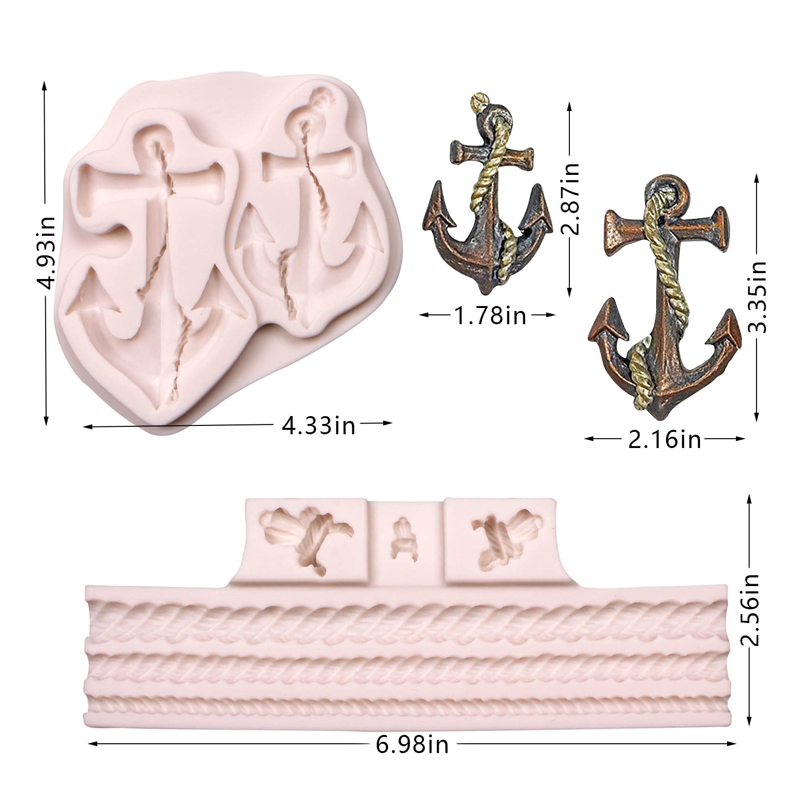 Anchor Silicone Molds, Rope Fondant Mold Pirate Chocolate For Pirate Rope Hook Ship Rudder Polymer Resin Clay, For Birthday Cake