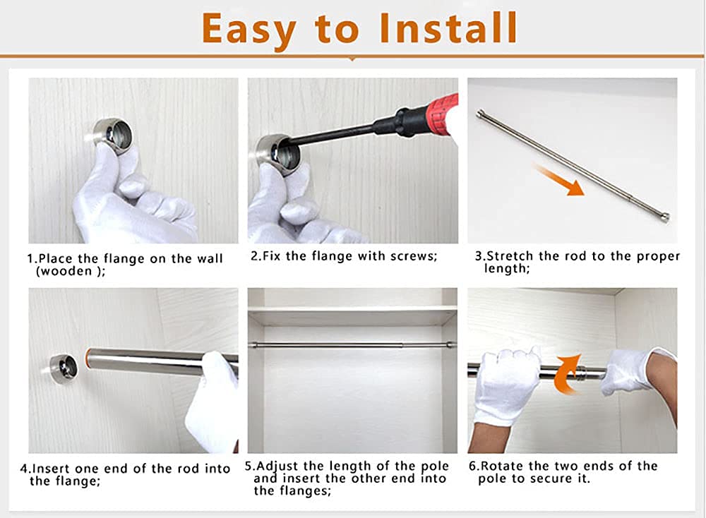 Ausgleifen 18 To 30 Inches Adjustable Closet Rod, Wall Mounted Hanging Rod For Closet, Premium 304 Stainless Steel Closet Pole C