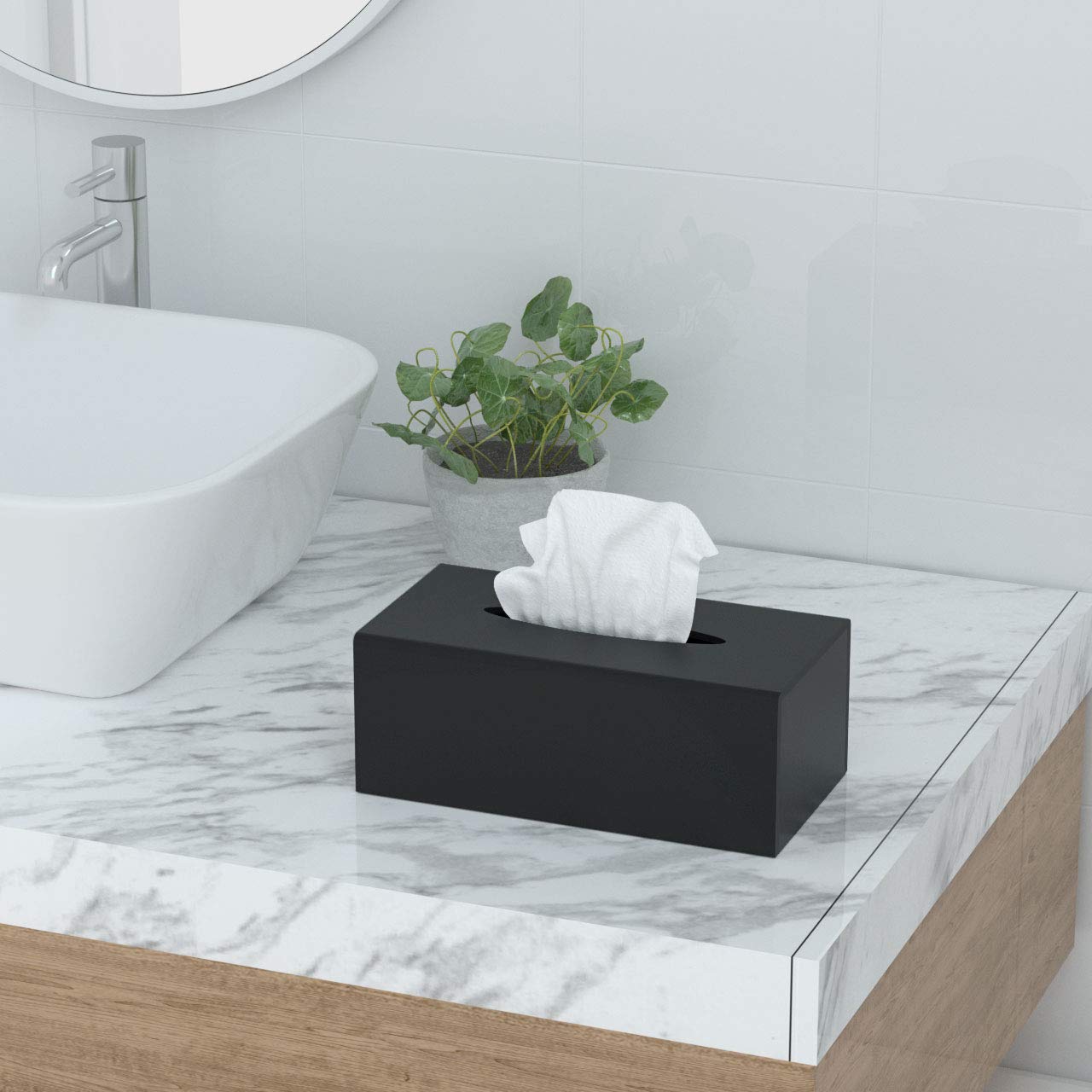 FEMELI Acrylic Tissue Box Cover Rectangular Facial Tissue Holder Case Dispenser for Bathroom Kitchen Bedroom Office with Magnet Locking Bottom Black