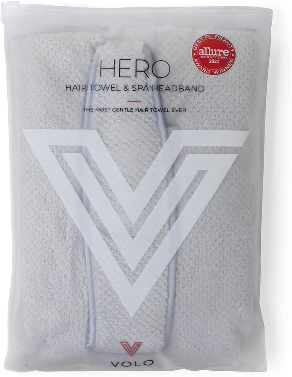 VOLO Luna Gray Hero Hair Towel + Facial Spa Headband for Women | Wrap Towel + Headband for Washing Face & Makeup | Ultra-Soft, F