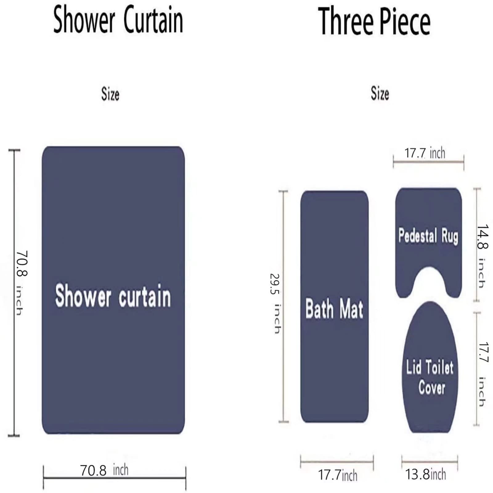 Yddsky 4 Pcs Blue Geometric Shower Curtain Sets With 12 Hooks Non-Slip Rugs U-Shaped Bath Mat, Toilet Cover, Abstract Geometric