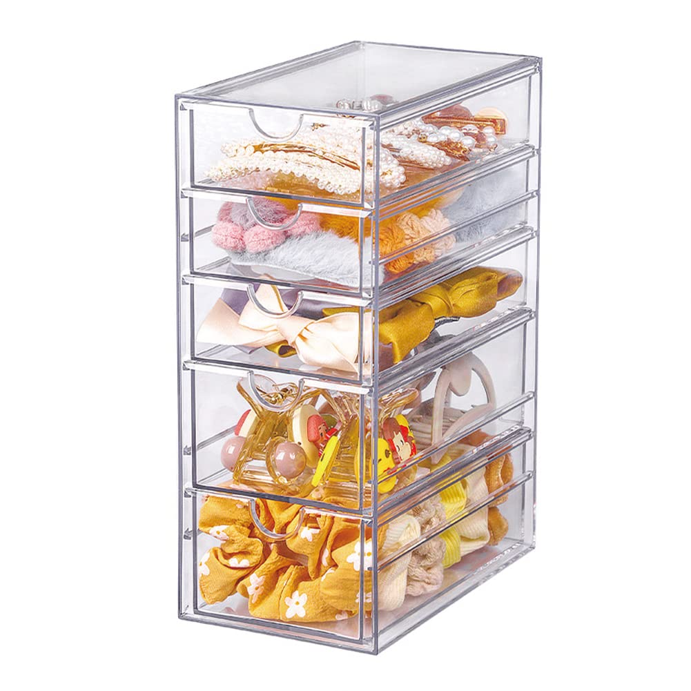Hair Accessories Organizer, Clear Hair Organizer Storage Box with 5 Drawers Hair Tie Holder Container Storage Organization for B