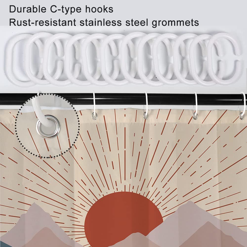 Ruelvth Stall Shower Curtain, Mid Century Boho Sunrise Small Shower Curtain Waterproof Abstract Terracotta Mountain Forest Narro