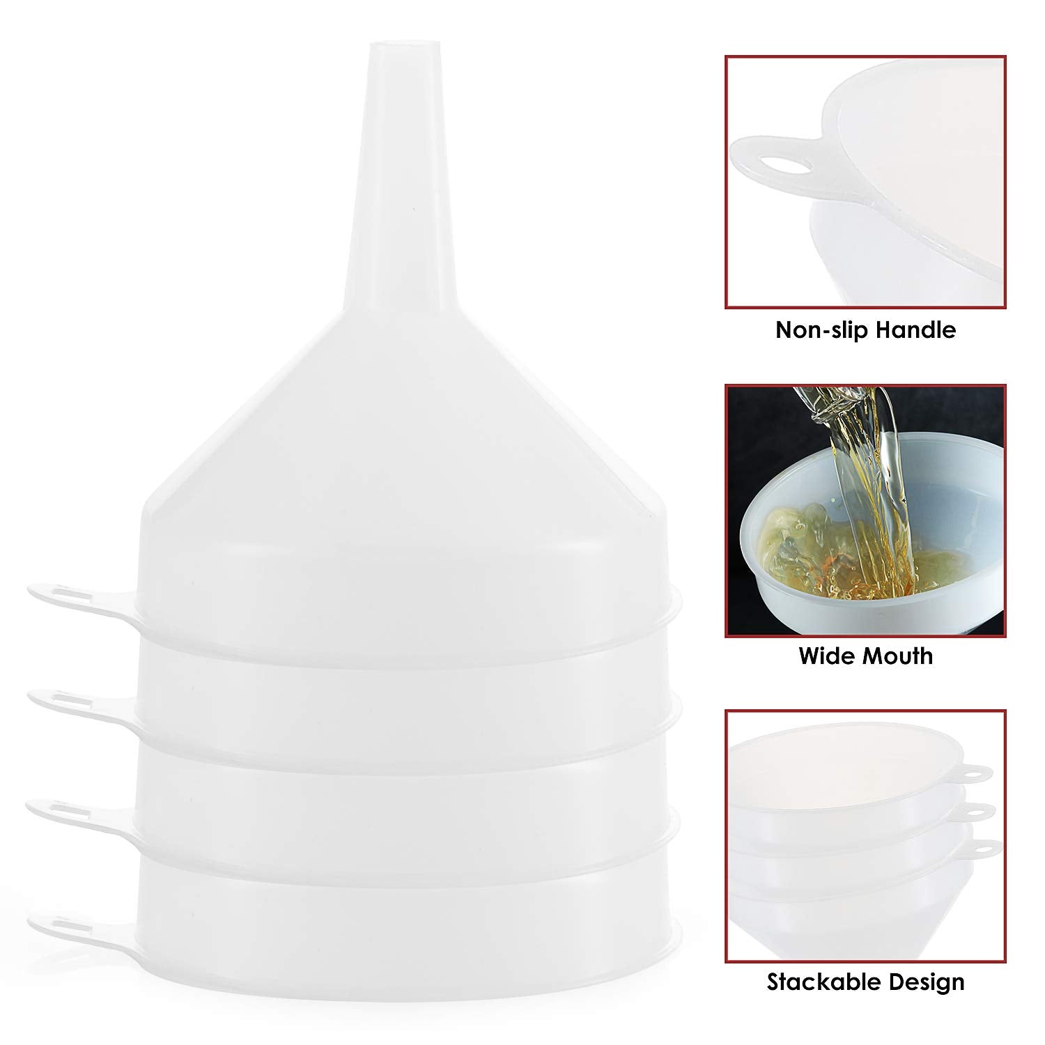 6 Pack - 3.5'' Funnels For Filling Bottles -Multi-Purpose Funnels For Kitchen Use - Plastic Funnel Set With Long Reaching Spout