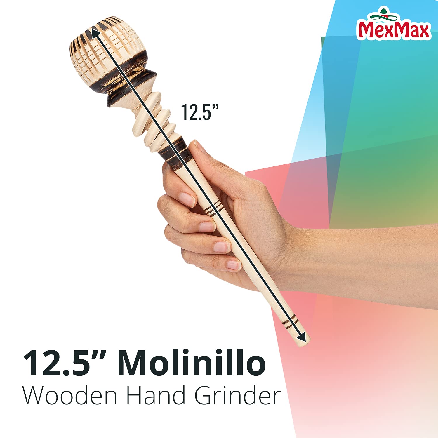 Champs Artisanal Mexican Molinillo 12.5-Inch | Mexican Hot Chocolate Mixer | Molinillo De Chocolate De Madera | Wood Stirrer Whi