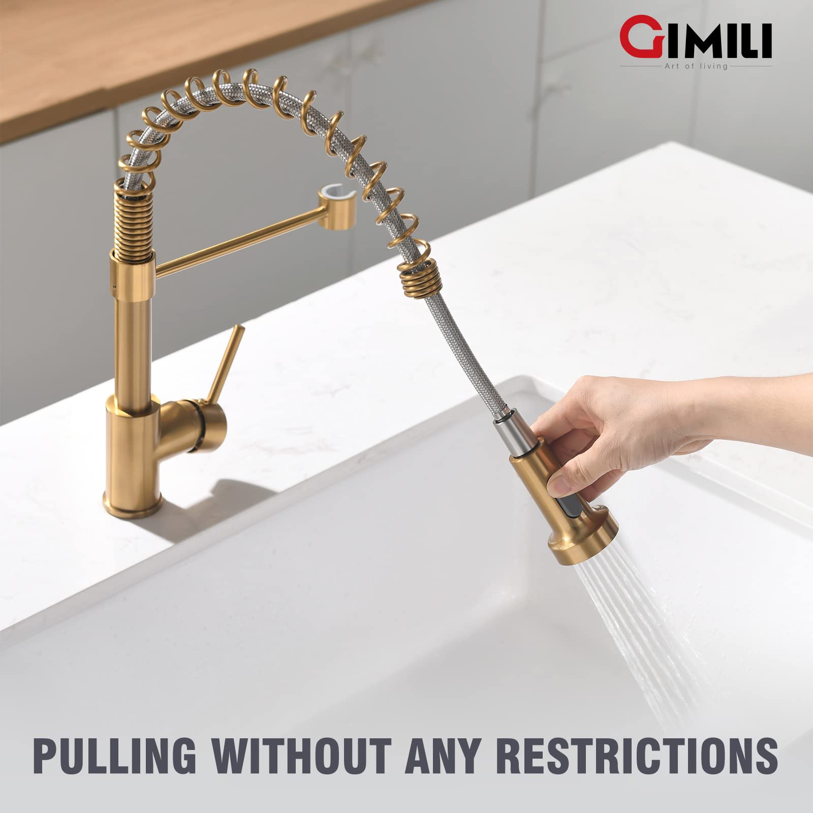 GIMILI Gold Kitchen Faucet with Sprayer Modern Single Handle High-Arc Pull Out Kitchen Sink Faucet with Pull Down Sprayer