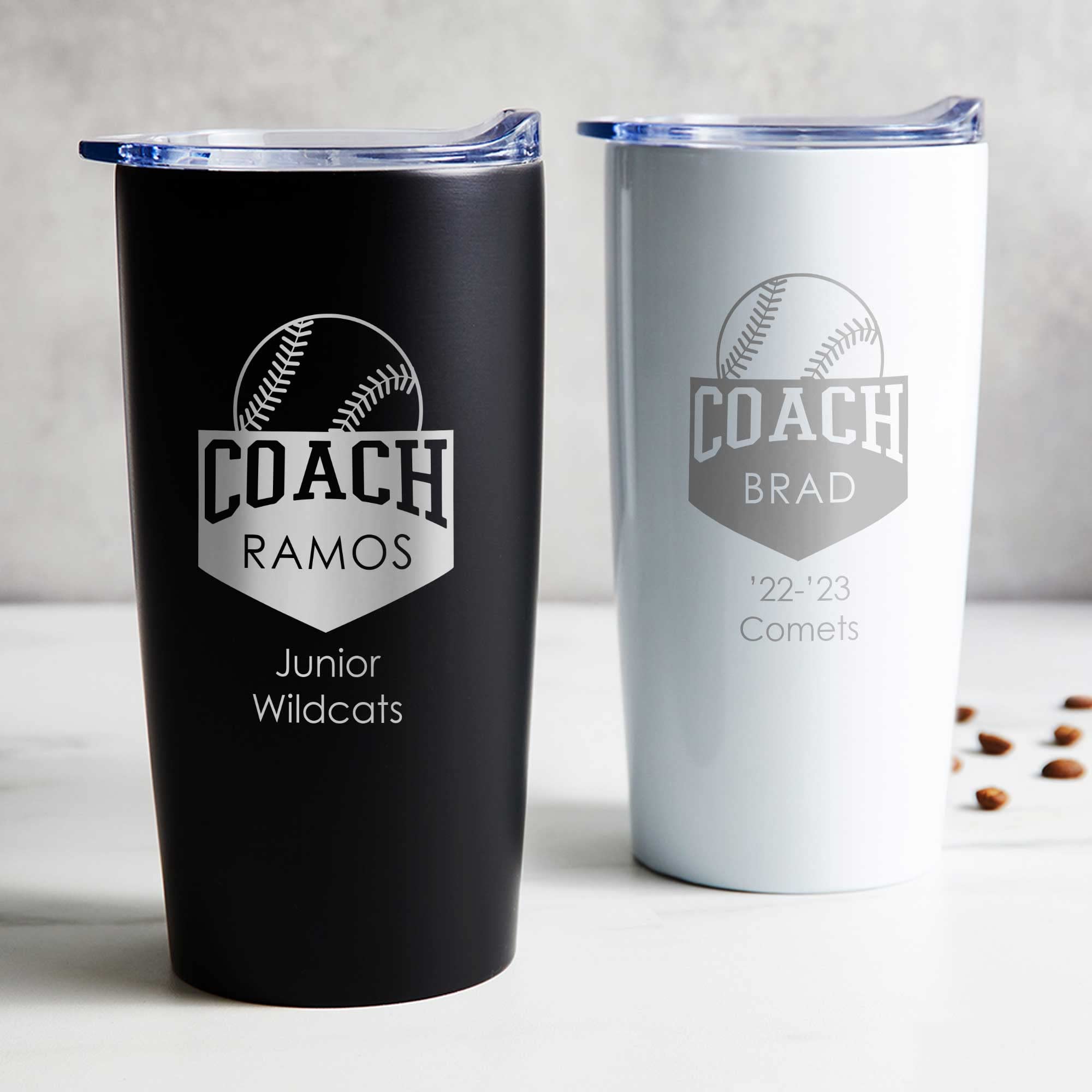 Lifetime Creations Engraved Personalized Baseball Coach Tumbler (White) - Custom Engraved Stainless Steel Insulated Coffee Trave