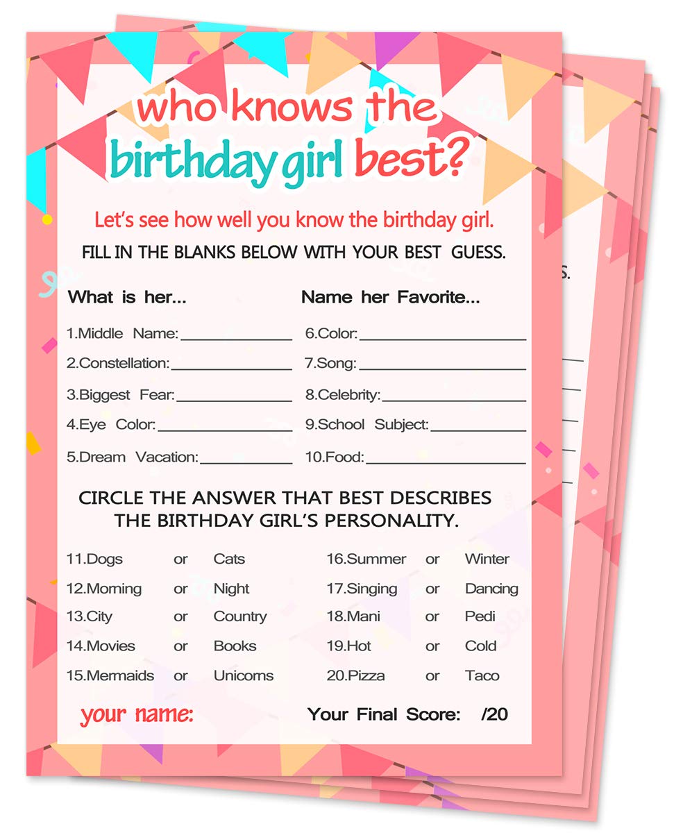 Yangmics Direct Birthday Girl Game Cards - 20 Purple Cardstock Cards