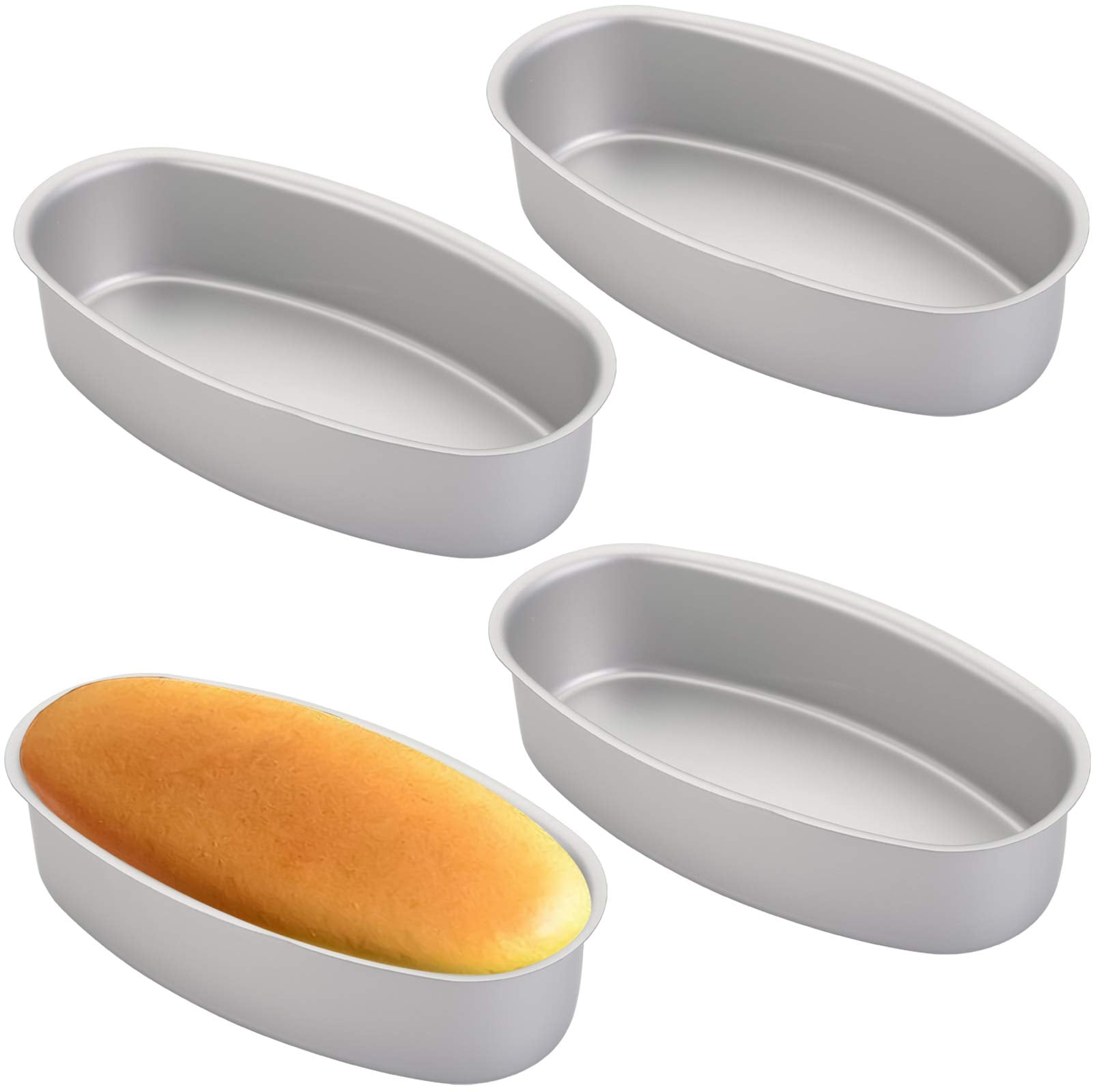 Yesland 4 Packs Oval Cheesecake Pan - 8 Inch Non-Stick Oval Cake Bread And Meat Bakeware - Aluminum Breads Loaf Pans/Cake Mold F