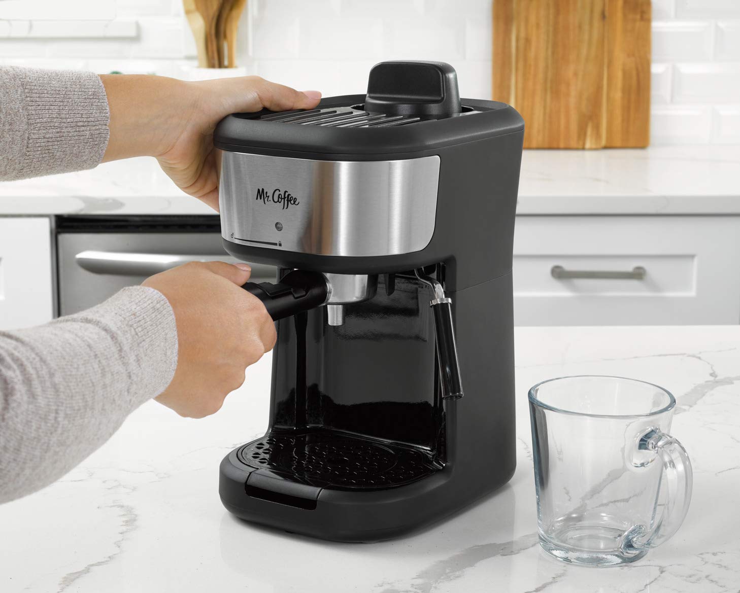 Mr. Coffee Espresso And Cappuccino Machine, Single Serve Coffee Maker With Milk Frothing Pitcher And Steam Wand, 20 Ounces, Stai