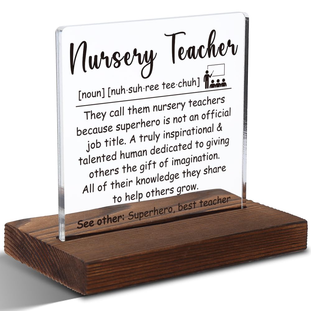 Nursery Teacher Gift Plaque, Definition Sign for Early Educators, Inspirational Daycare Appreciation Decor, End of Year Thank Yo