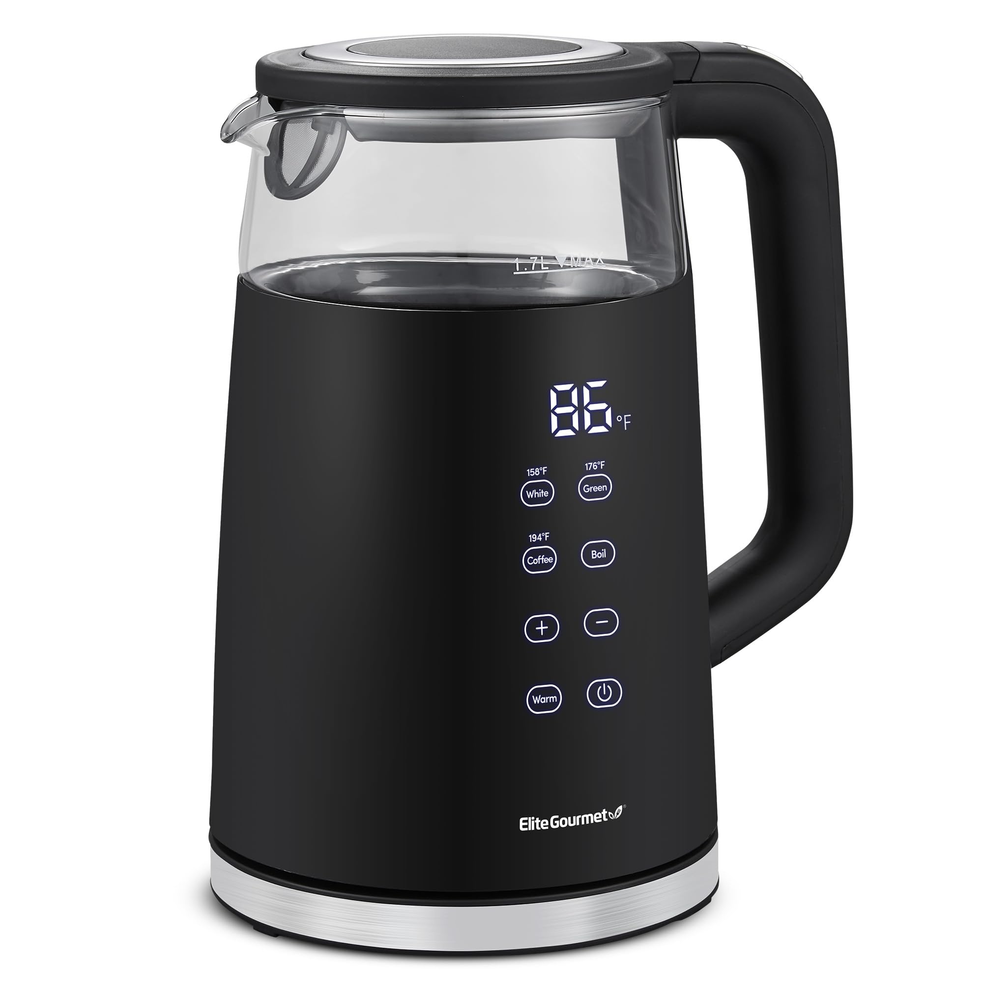 Elite Gourmet Ekt8717 1.7L Double Wall Cool Touch Electric Tea Kettle, Glass Exterior, Real Time Temperature, Digital Touch-Scre