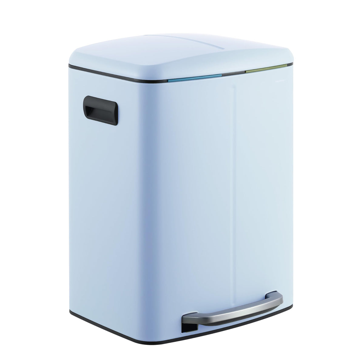 Happimess Hpm1005H Marco Rectangular 10.6-Gallon Double Bucket Trash Can With Soft-Close Lid, Tide Pool Blue, Fingerprint Resist