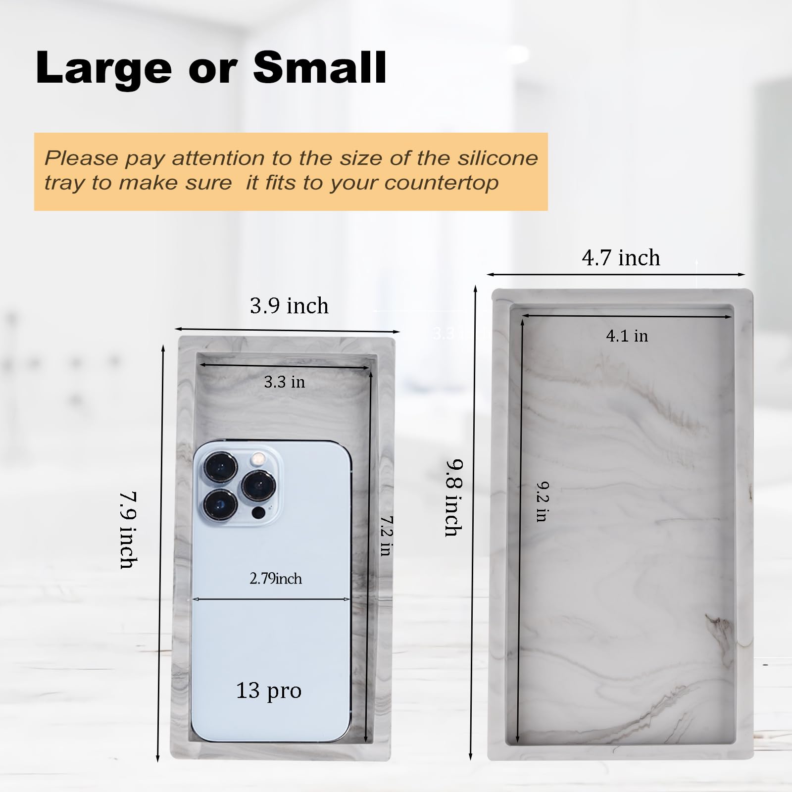 Bathroom Trays For Counter, Slicone Vanity Trays For Bathroom, Rectangle Sponge Holder For Kitchen Sink - Marble Grey