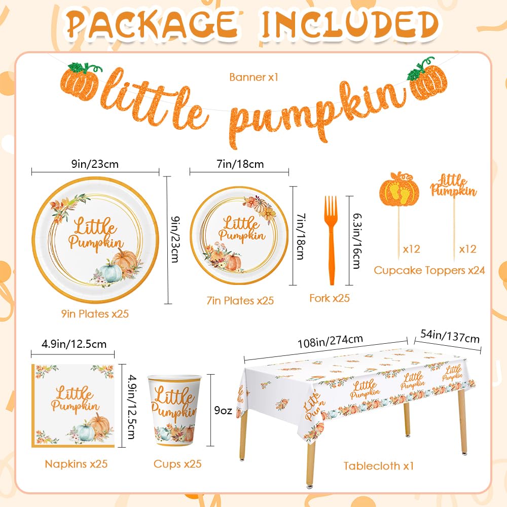 Little Pumpkin Baby Shower Party Decorations Set Serves 25, Little Pumpkin Baby Shower Plates And Cups, A Little Pumpkin Is On T