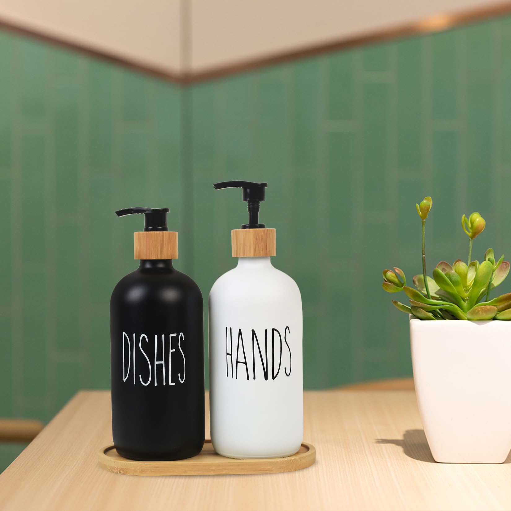 2 Pcs 500Ml Pump Bottle Dispenser, Glass Soap Dispenser, Kitchen Bathroom Lotions Hand And Dish Soap Handwash Shampoo Bottles Wi