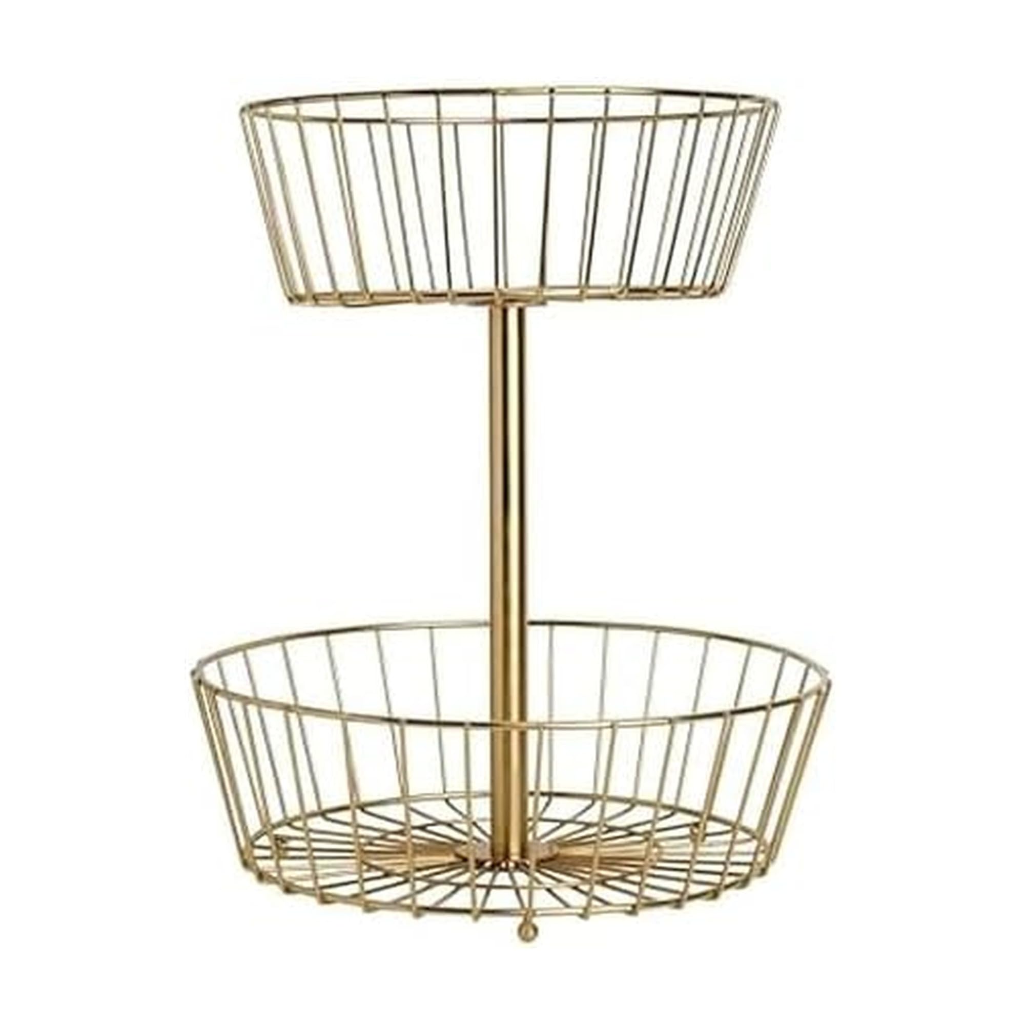 Gourmet Basics by Mikasa Geneva 2Tier Countertop Fruit Basket GoldFinish Metal Storage Stand for Kitchen Countertop Organizati