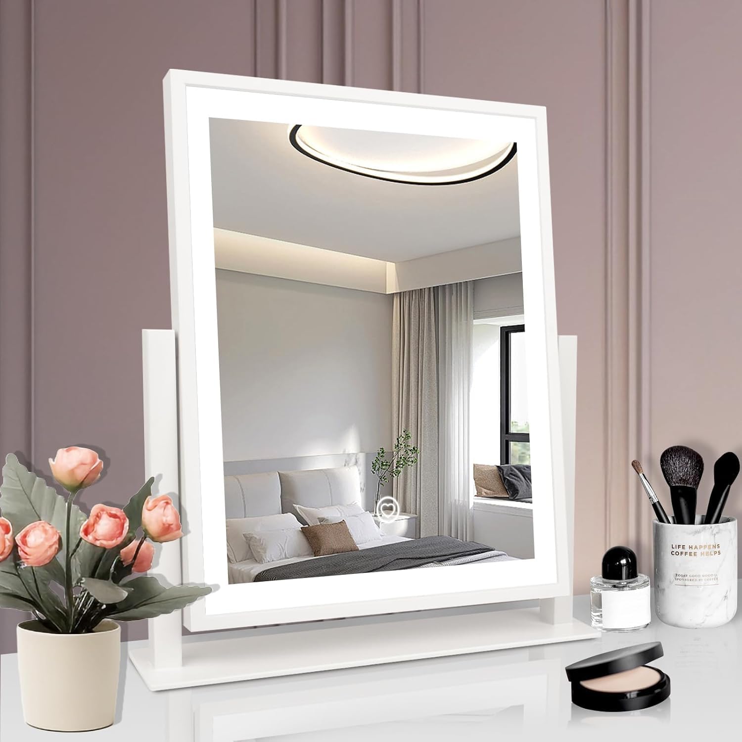 Beelux Vanity Mirror With Lights, Hollywood Lighted Makeup Mirror With Dimmable Light, Smart Control, Memory, Adjustable Warm Wh