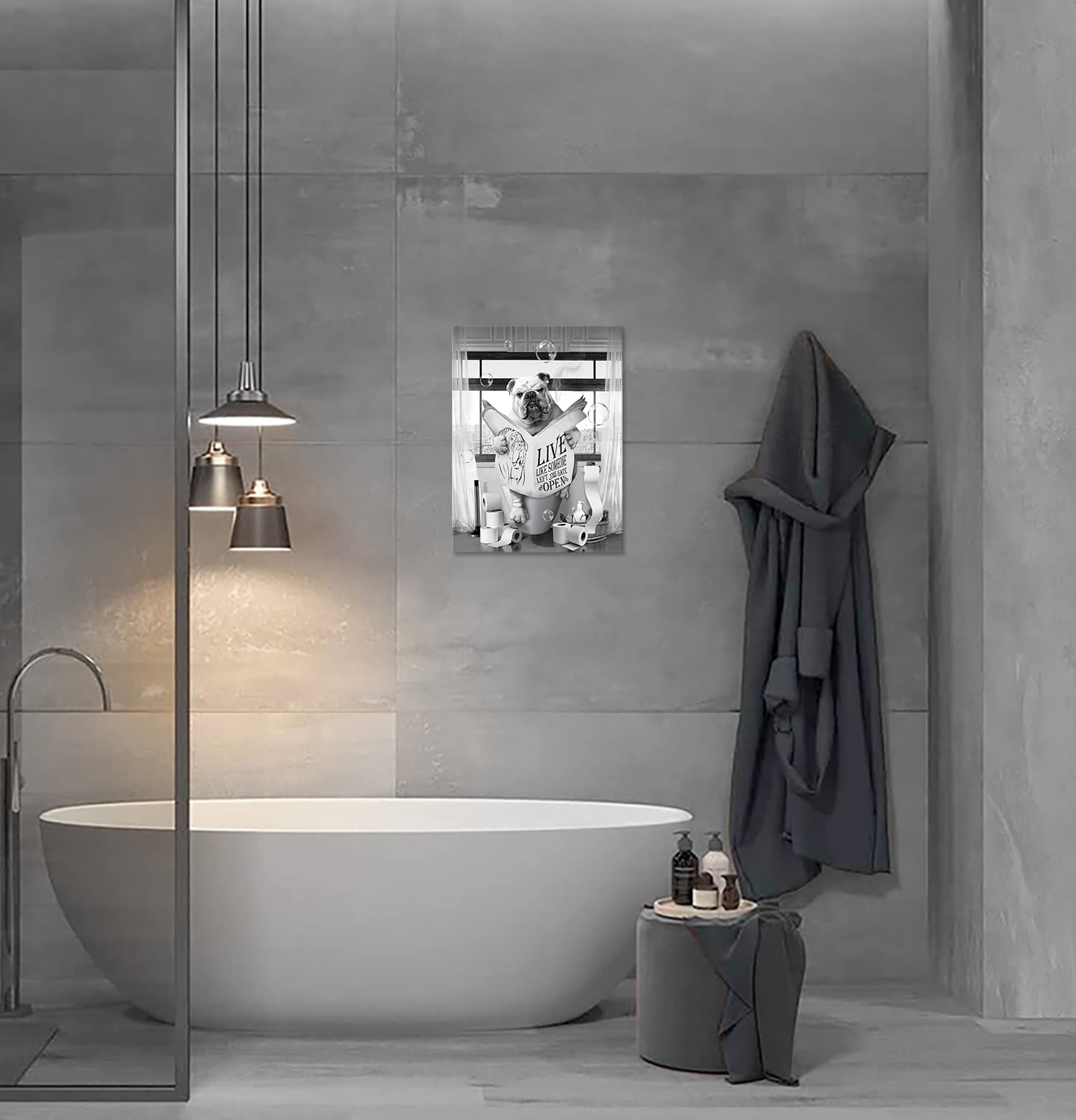 Black And White Dog Bathroom Decor Funny Dog Wall Art Boxer Read Newspaper Picture Morden Bathroom Paintings For Wall Home Decor