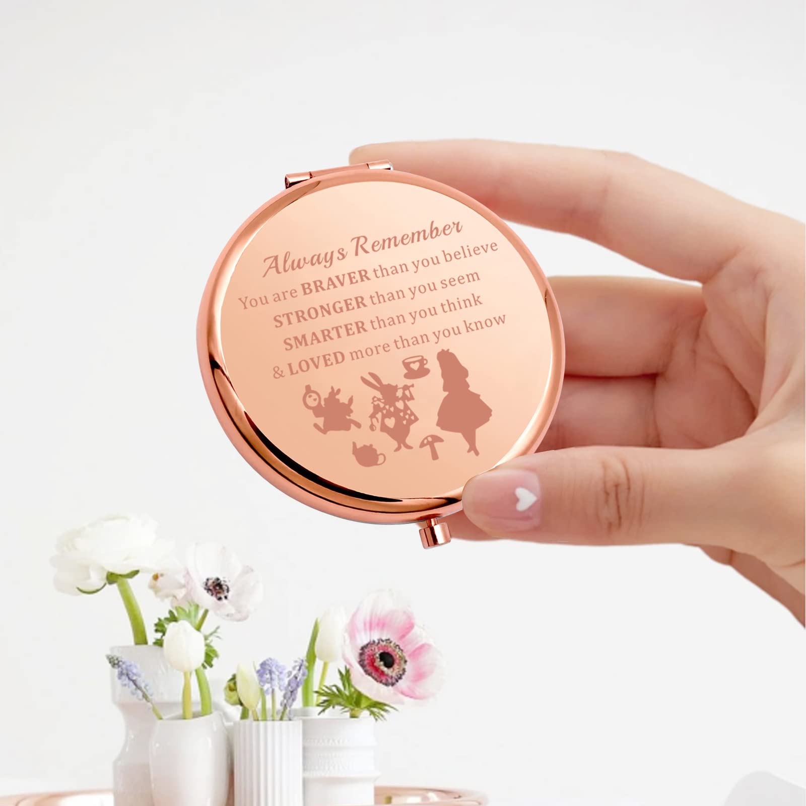 Keychin Princess Pocket Mirror Fairy Tales Gift Always Remember You Are Braver Stronger Smarter Than You Think Compact Makeup Mi