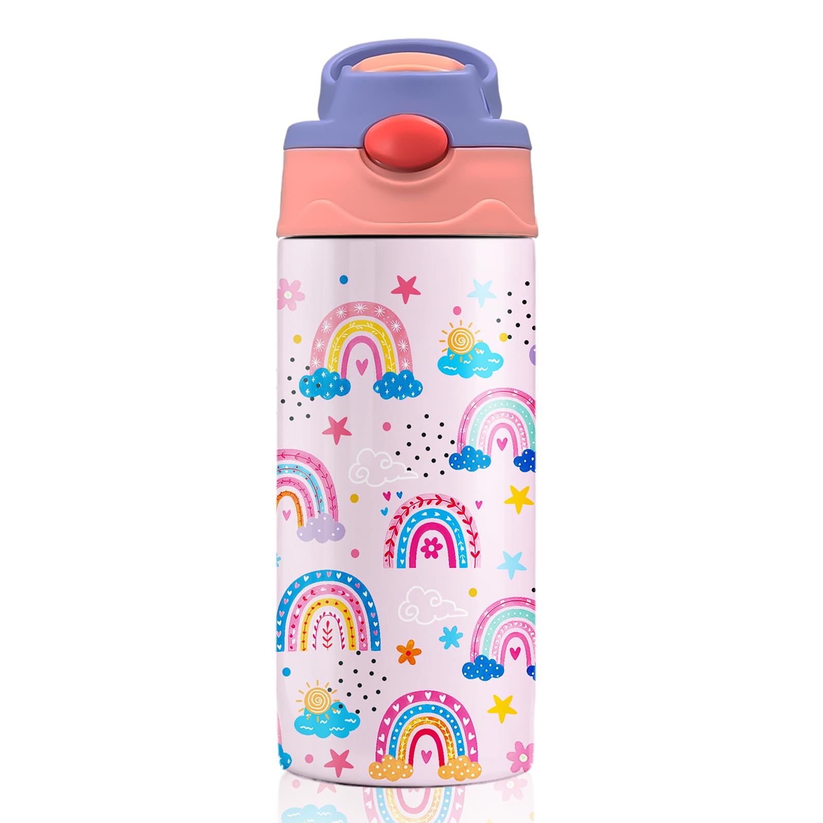 MCPESAS Rainbow Insulated Water Bottle with Straw  Leakproof, BPAFree, Vacuum Insulated, 12 oz Stainless Steel Cups for Sports