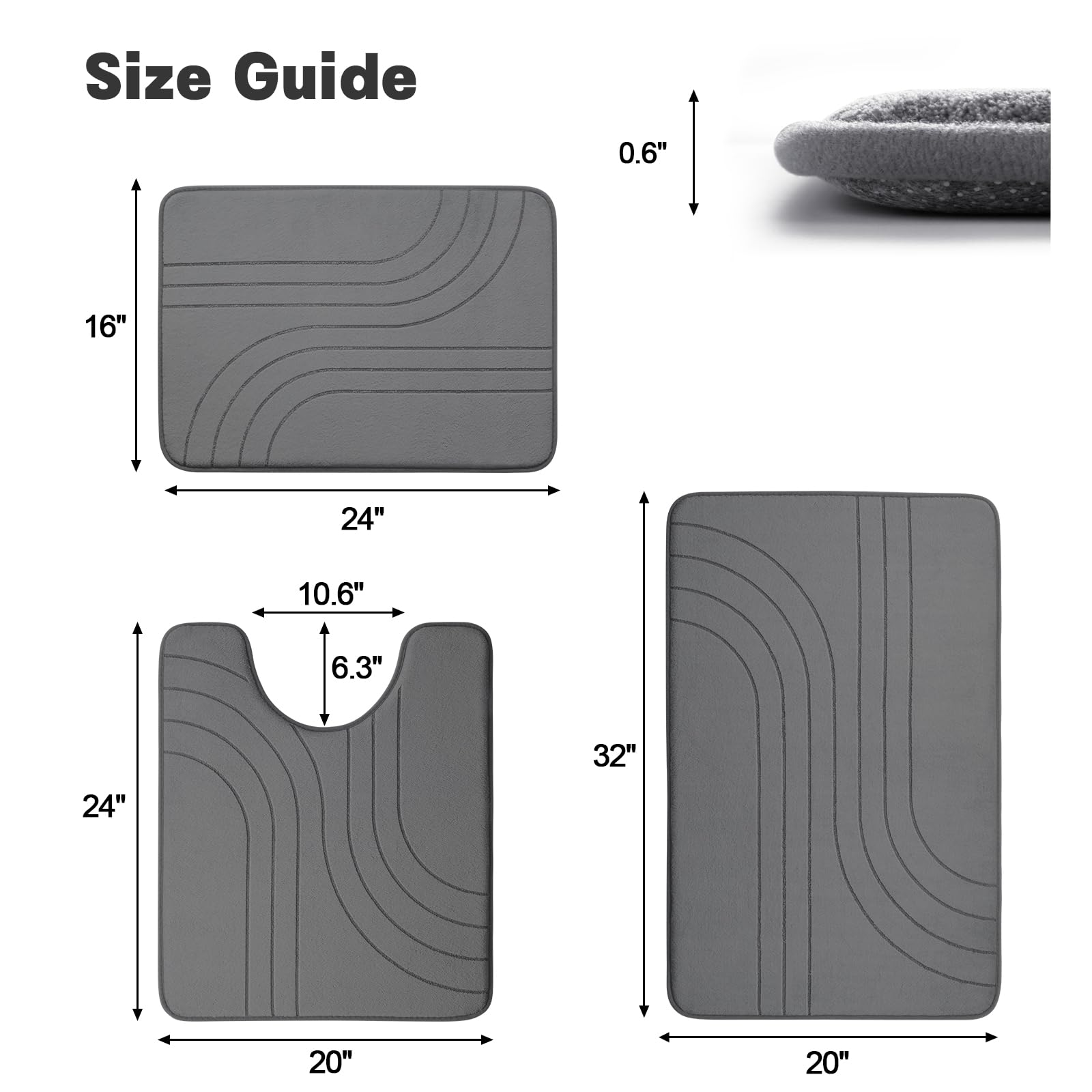 Yihouse 3 Piece Bathroom Rug Set, Soft Non Slip Bathroom Mat Sets 3 Piece, Extra Thick Memory Foam Bath Mats For Bathroom, Machi