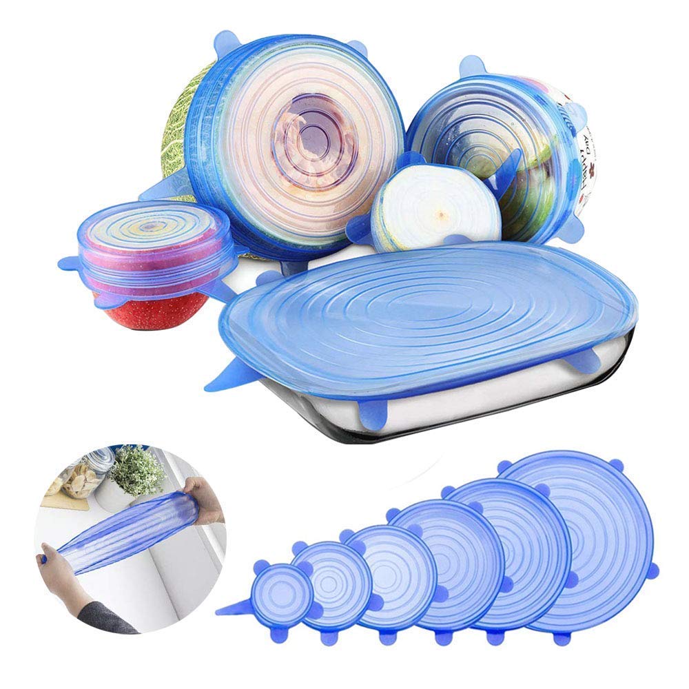 Plenteous Silicone Stretch Lids Cup Suction Lids 6Pack Pan Reusable Approved Flexible and Durable Food Saver Covers for Bowl Mu