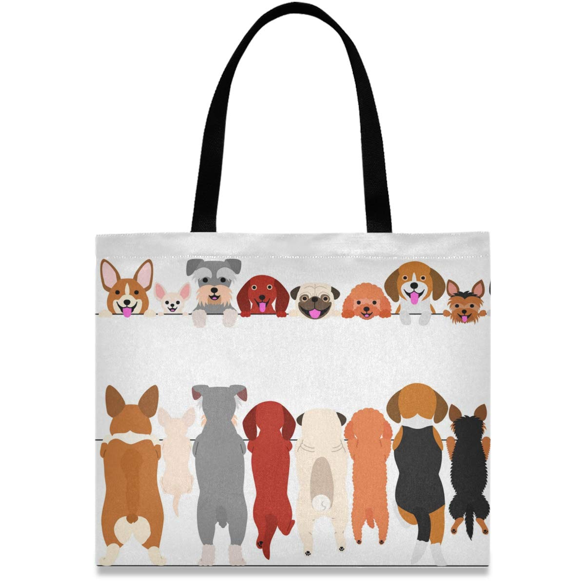 Visesunny Women 'S Large Canvas Tote Shoulder Bag Standing Small Dog Top Storage Handle Shopping Bag Casual Reusable Tote Bag Fo