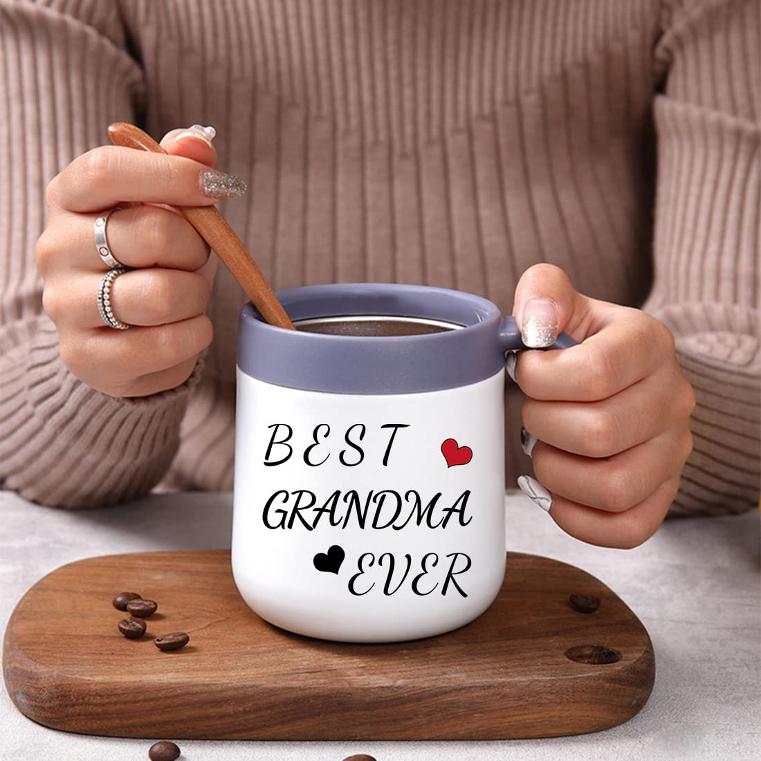 WUJOMZ Grandma Gifts  Gifts for Grandma and Women Best Grandma Ever Coffee Mug  Insulated Travel Tea Mug with Handle And Lid  Grandma Mug for Birthday Christmas Mothers Gifts Day.