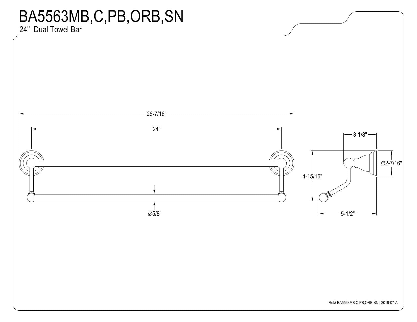 Kingston Brass BA5563SN Royale 24'' Dual Towel Bar  Brushed Nickel