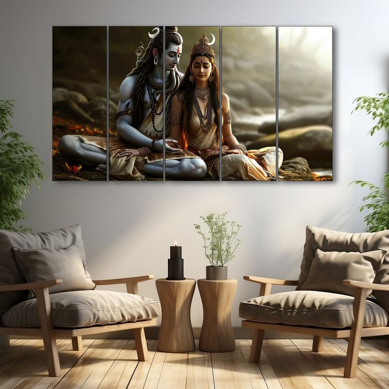 The Castle Decor Shiv Parvati Painting With Frame Big Size 36X60 Wall Art For Living Room,Bedroom,Drawing Room,Hotels-Wooden Fra